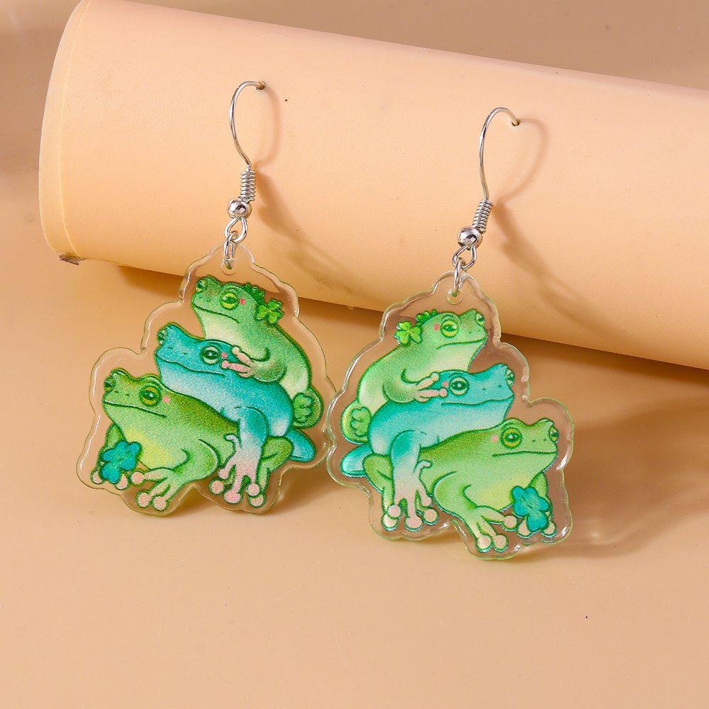 1 Pair Cute Frog Alloy Plastic Drop Earrings display picture 9