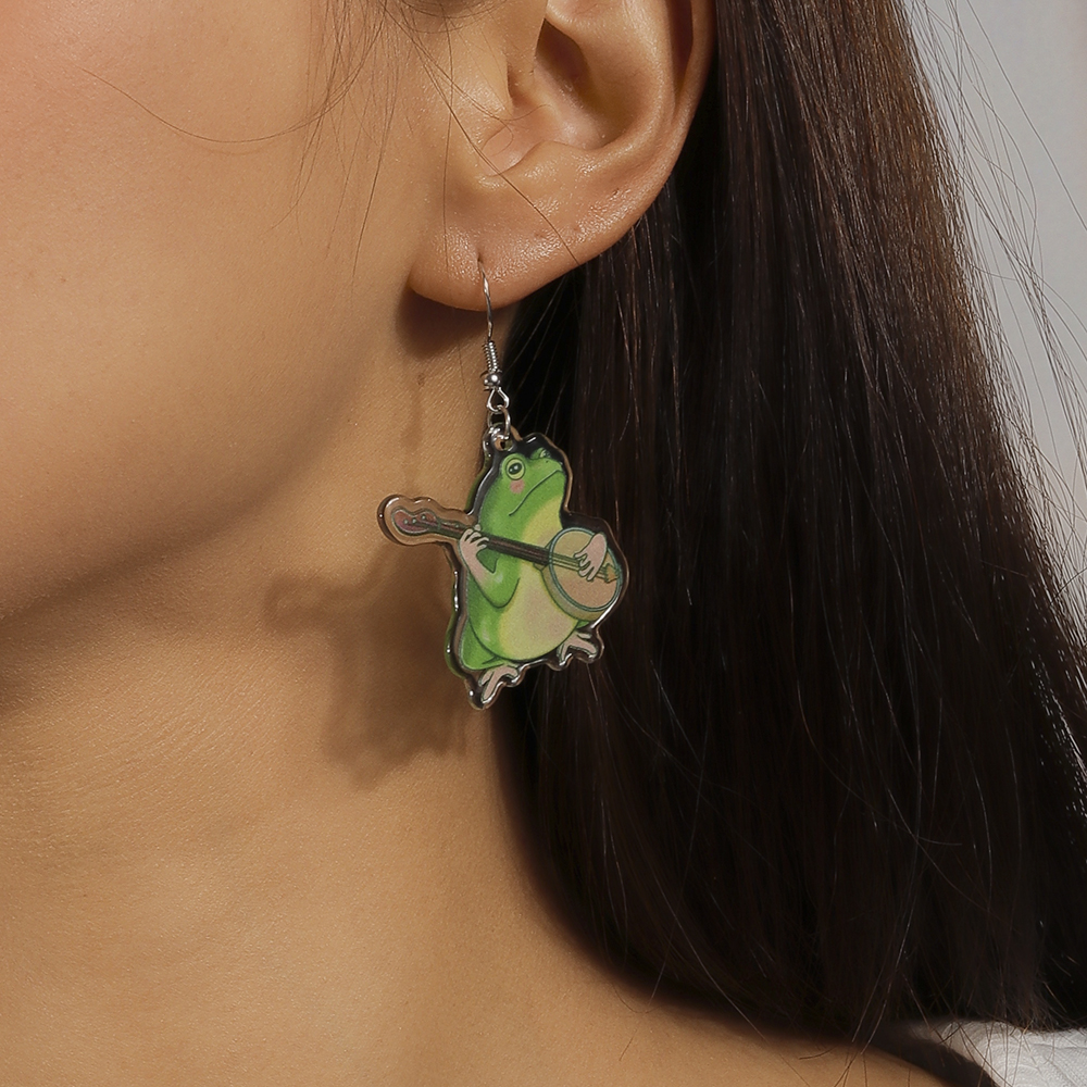 1 Pair Cute Frog Alloy Plastic Drop Earrings display picture 4