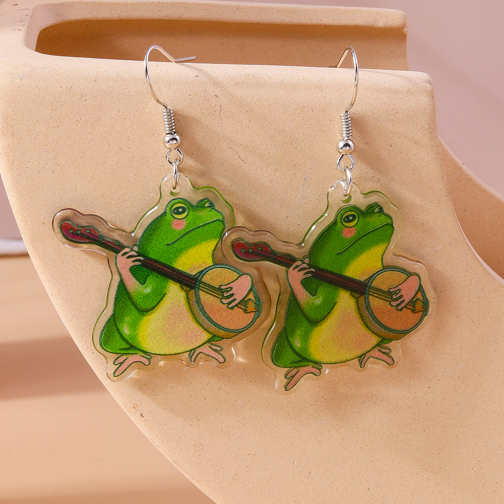 1 Pair Cute Frog Alloy Plastic Drop Earrings display picture 11