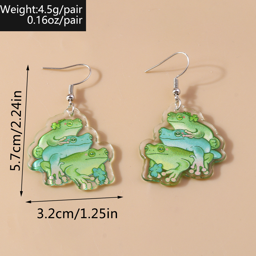 1 Pair Cute Frog Alloy Plastic Drop Earrings display picture 2