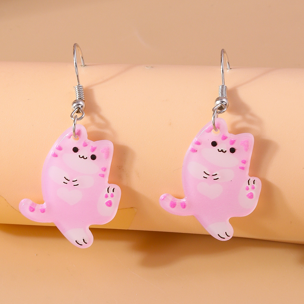 1 Pair Cute Cat Alloy Plastic Drop Earrings display picture 9