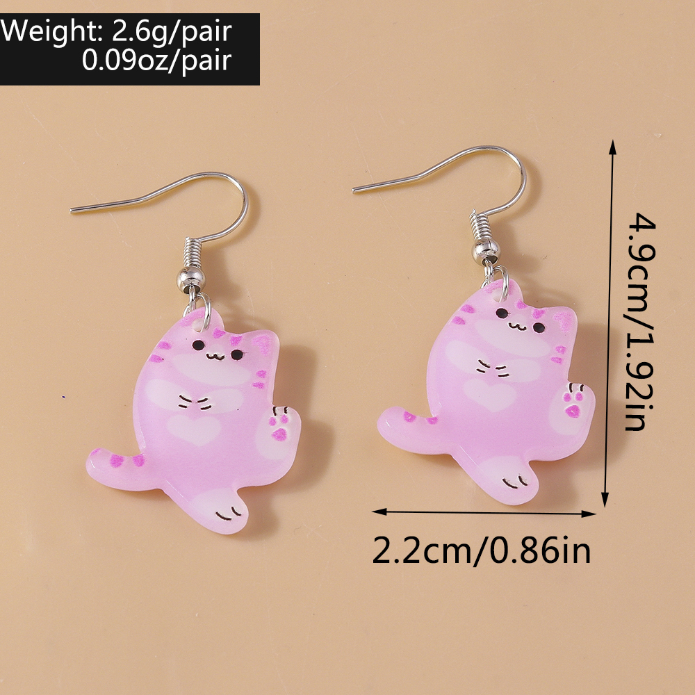 1 Pair Cute Cat Alloy Plastic Drop Earrings display picture 2