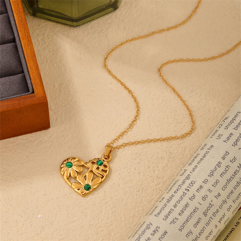 Edelstahl 304 K Vergoldet IG-Stil Einfacher Stil Überzug Inlay Herzform Türkis Halskette Anhänger display picture 10