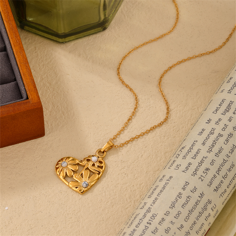 Edelstahl 304 K Vergoldet IG-Stil Einfacher Stil Überzug Inlay Herzform Türkis Halskette Anhänger display picture 9