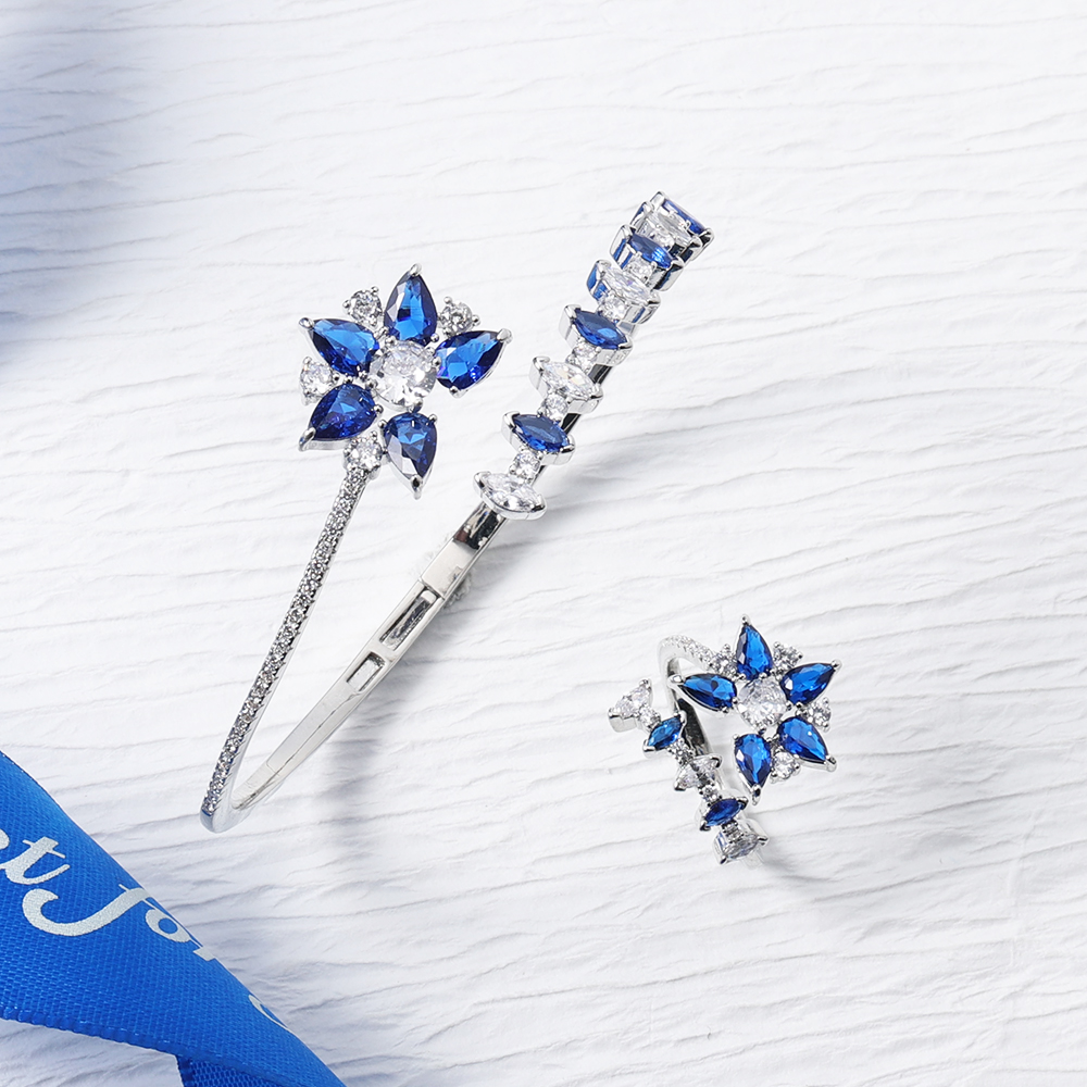 Ig Style Shiny Flower Copper Plating Inlay Zircon Rhodium Plated Jewelry Set display picture 2
