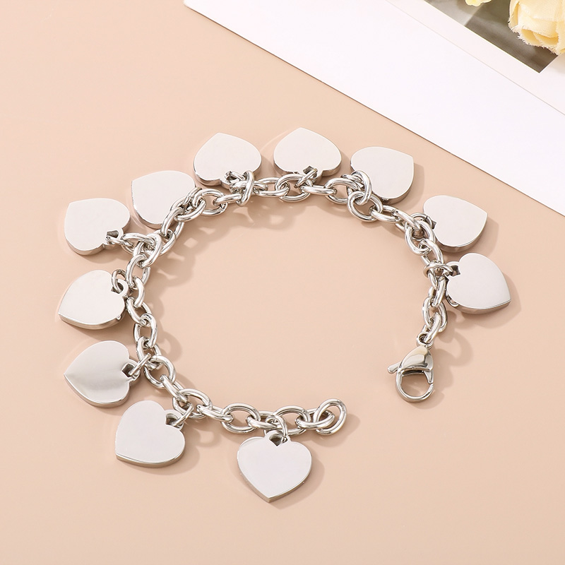 Sweet Heart Shape Chains Print Titanium Steel 18K Gold Plated Bracelets In Bulk display picture 4