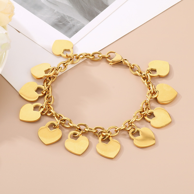Sweet Heart Shape Chains Print Titanium Steel 18K Gold Plated Bracelets In Bulk display picture 5