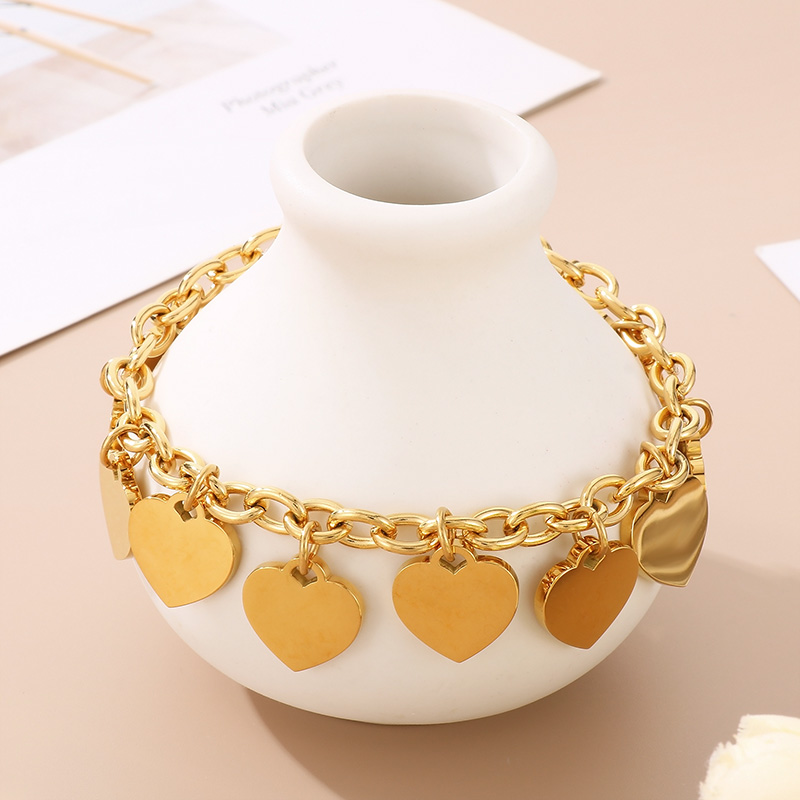 Sweet Heart Shape Chains Print Titanium Steel 18K Gold Plated Bracelets In Bulk display picture 9