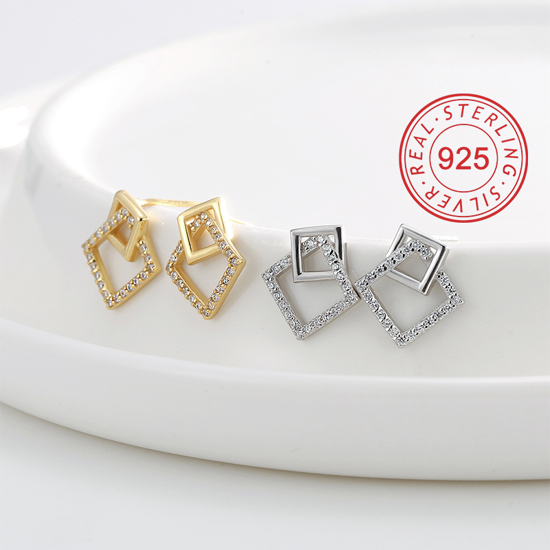 1 Pair Simple Style Symbol Plating Inlay Sterling Silver Zircon 18k Gold Plated Silver Plated Ear Studs display picture 11