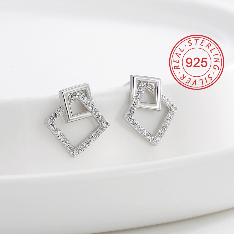 1 Pair Simple Style Symbol Plating Inlay Sterling Silver Zircon 18k Gold Plated Silver Plated Ear Studs display picture 12