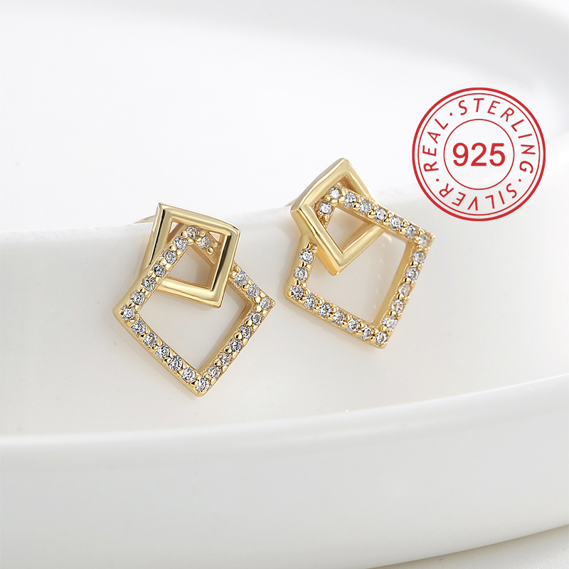 1 Pair Simple Style Symbol Plating Inlay Sterling Silver Zircon 18k Gold Plated Silver Plated Ear Studs display picture 13