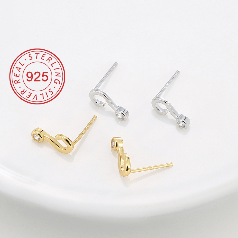 1 Pair Simple Style Symbol Plating Inlay Sterling Silver Zircon 18k Gold Plated Silver Plated Ear Studs display picture 2