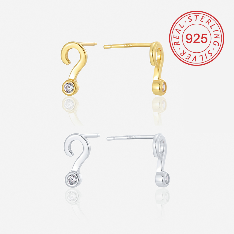 1 Pair Simple Style Symbol Plating Inlay Sterling Silver Zircon 18k Gold Plated Silver Plated Ear Studs display picture 6