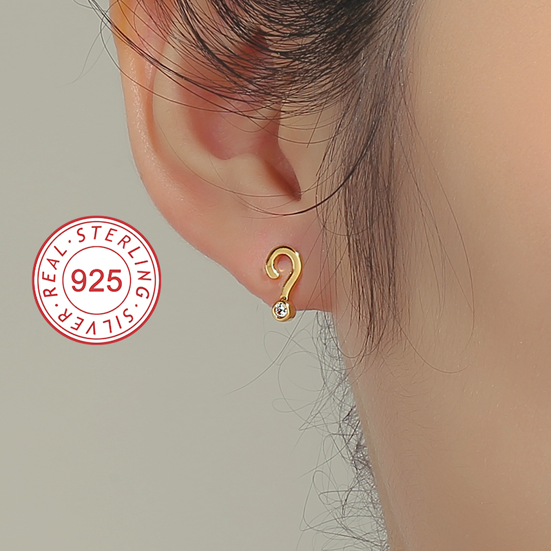 1 Pair Simple Style Symbol Plating Inlay Sterling Silver Zircon 18k Gold Plated Silver Plated Ear Studs display picture 8