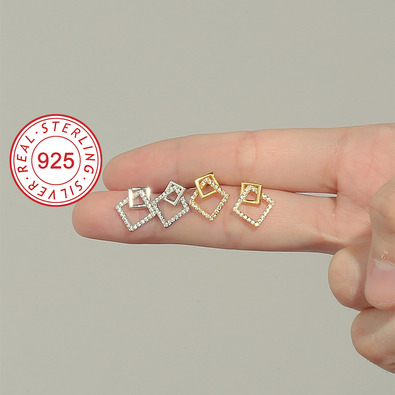 1 Pair Simple Style Symbol Plating Inlay Sterling Silver Zircon 18k Gold Plated Silver Plated Ear Studs display picture 14
