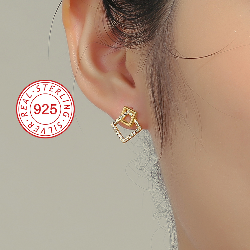 1 Pair Simple Style Symbol Plating Inlay Sterling Silver Zircon 18k Gold Plated Silver Plated Ear Studs display picture 16