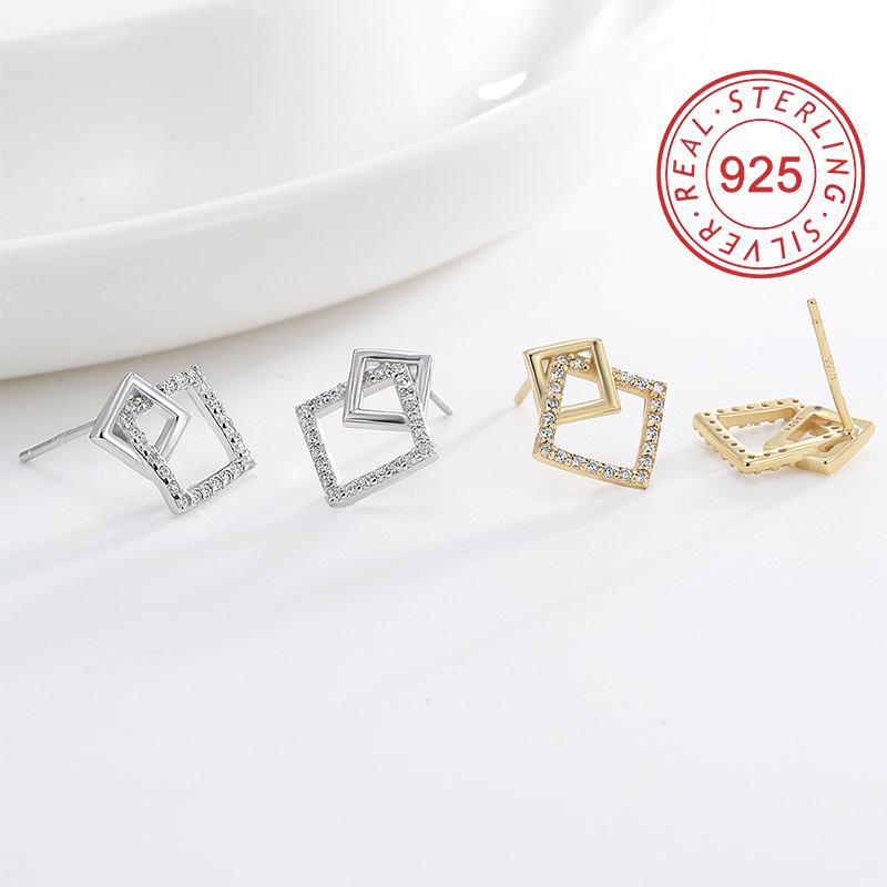 1 Pair Simple Style Symbol Plating Inlay Sterling Silver Zircon 18k Gold Plated Silver Plated Ear Studs display picture 15