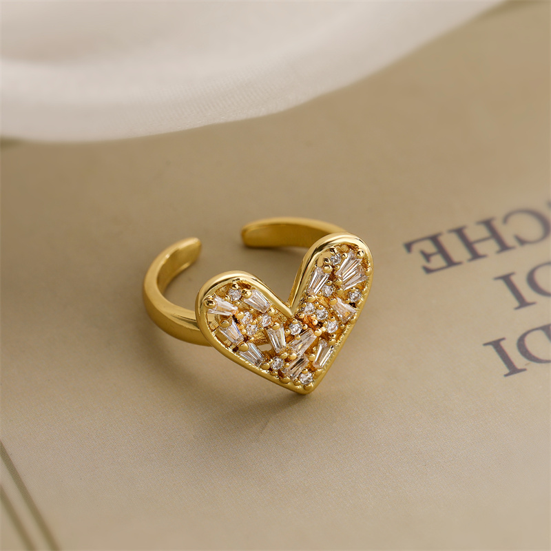 Vintage Style Heart Shape Copper Plating Inlay Zircon Gold Plated Open Rings display picture 4