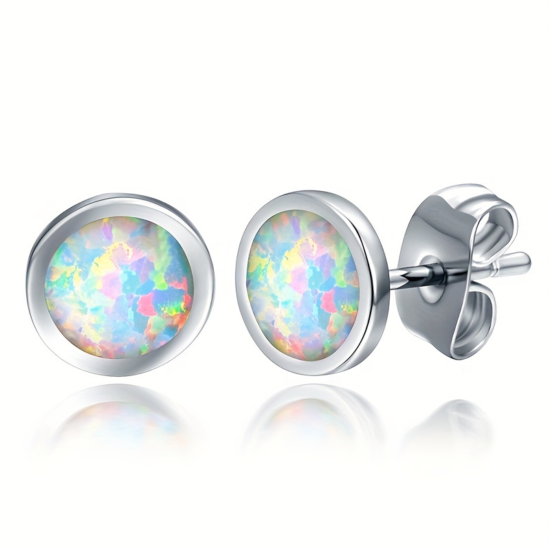 1 Pair Elegant Geometric Round Inlay Copper Opal White Gold Plated Ear Studs display picture 1