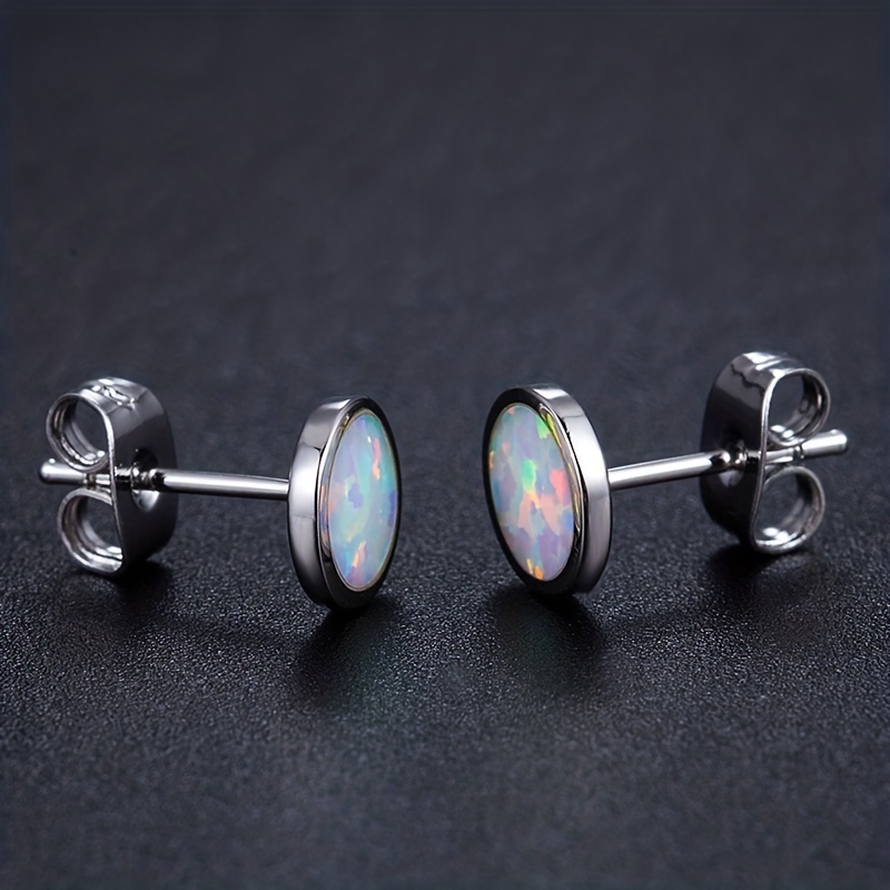 1 Pair Elegant Geometric Round Inlay Copper Opal White Gold Plated Ear Studs display picture 2