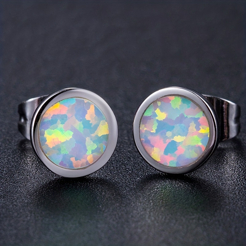 1 Pair Elegant Geometric Round Inlay Copper Opal White Gold Plated Ear Studs display picture 3