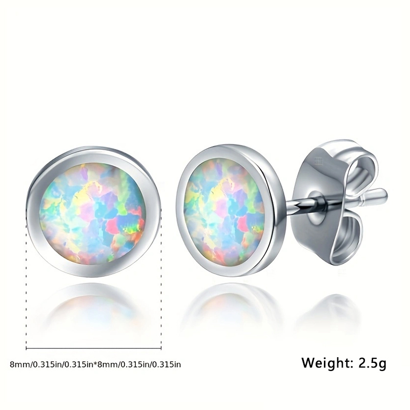 1 Pair Elegant Geometric Round Inlay Copper Opal White Gold Plated Ear Studs display picture 4