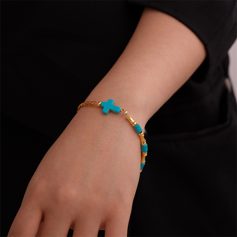 Vintage Style Ethnic Style Geometric 304 Stainless Steel Turquoise K Gold Plated Bracelets In Bulk display picture 10