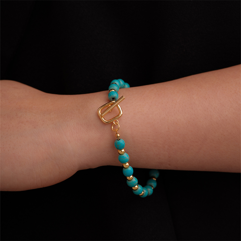 Vintage Style Ethnic Style Geometric 304 Stainless Steel Turquoise K Gold Plated Bracelets In Bulk display picture 11