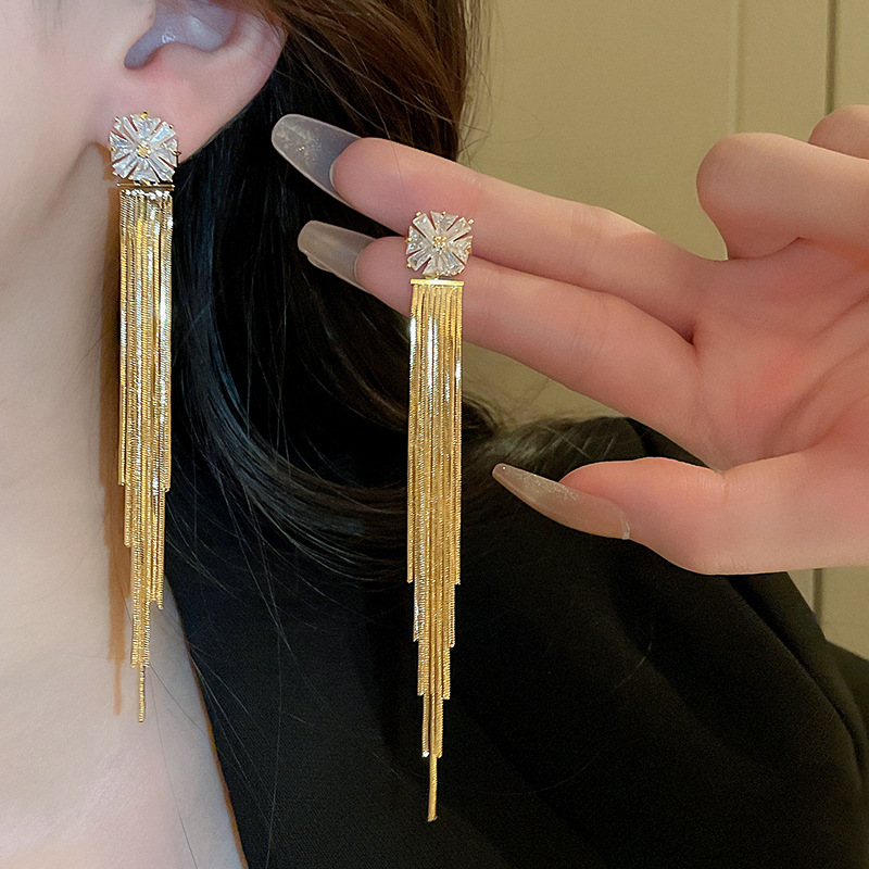 1 Pair Elegant Glam Tassel Plating Inlay Copper Zircon Drop Earrings display picture 4