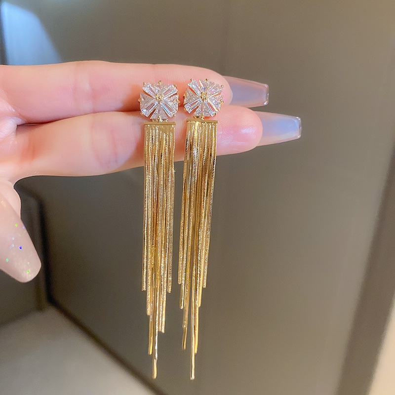 1 Pair Elegant Glam Tassel Plating Inlay Copper Zircon Drop Earrings display picture 1