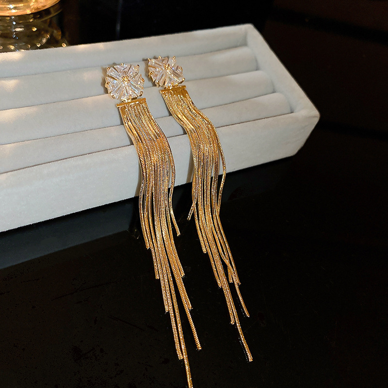 1 Pair Elegant Glam Tassel Plating Inlay Copper Zircon Drop Earrings display picture 6