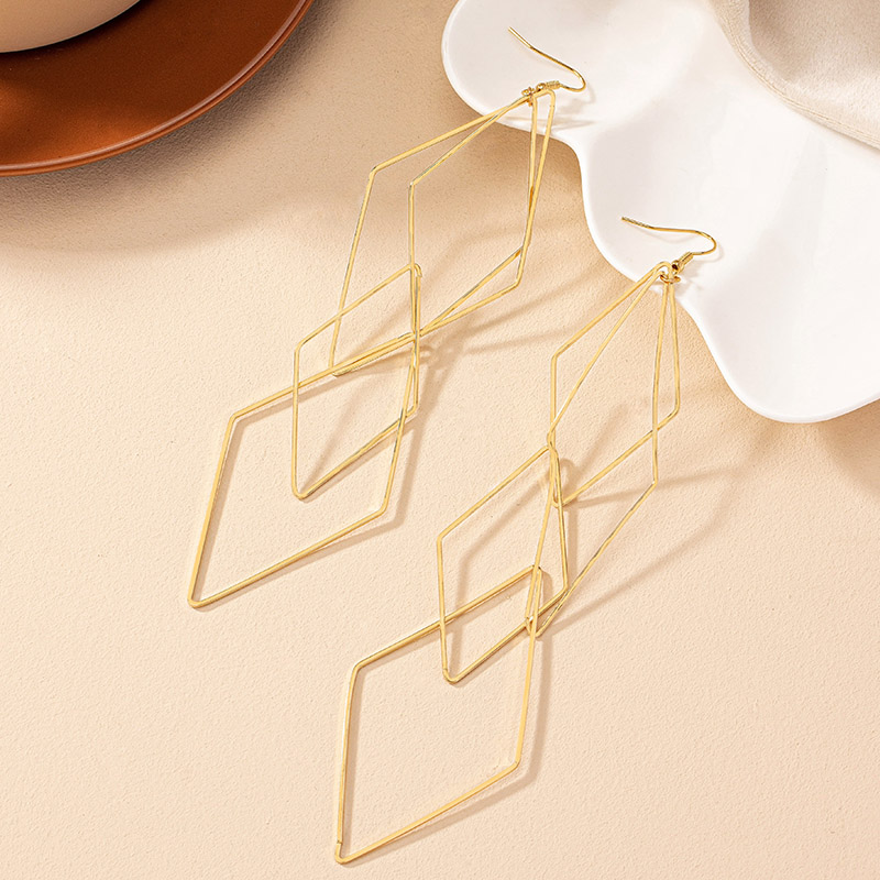 1 Pair Simple Style Rhombus Plating Alloy Gold Plated Drop Earrings display picture 1