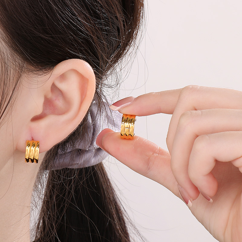 1 Pair Basic Geometric Titanium Steel 18K Gold Plated Hoop Earrings display picture 10