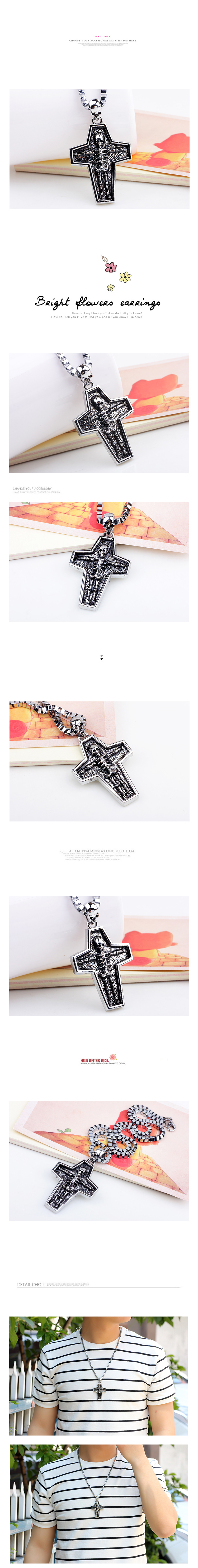 Casual Punk Cross Anchor Skull Alloy Rhodium Plated Silver Plated Men's Pendant Necklace display picture 2