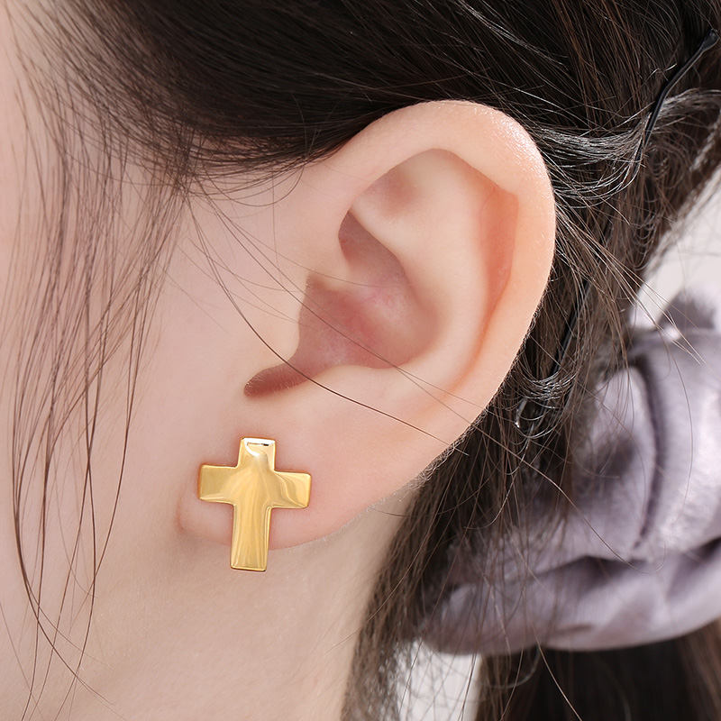 1 Pair Simple Style Cross Heart Shape Plating Titanium Steel 18K Gold Plated Ear Studs display picture 15