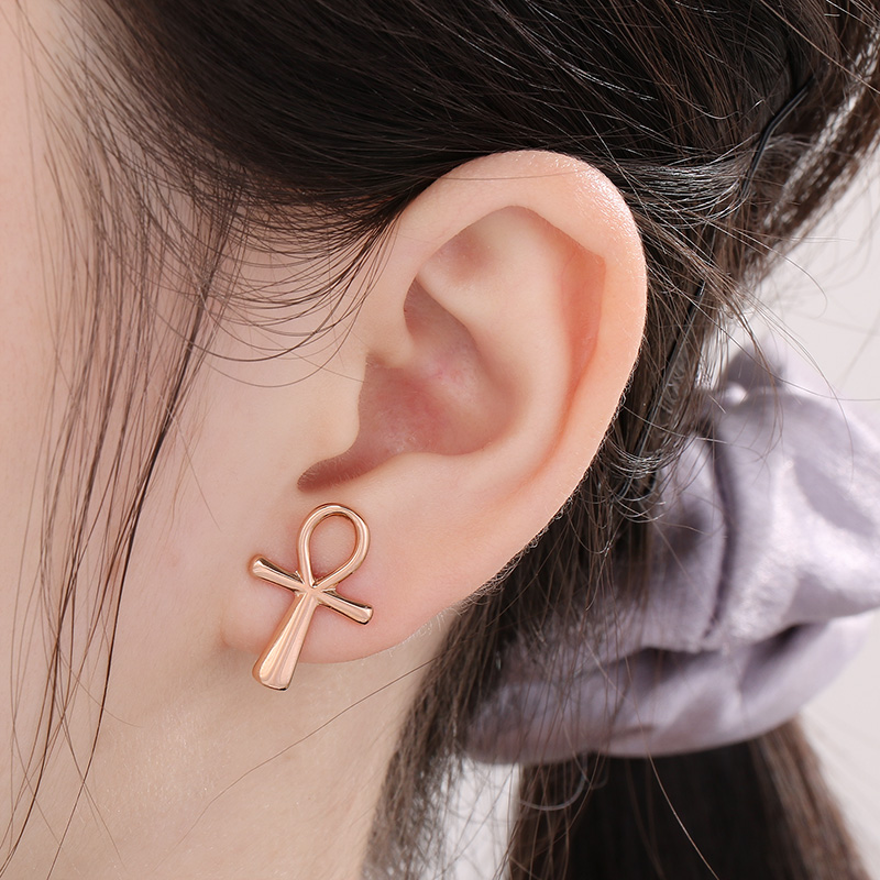 1 Pair Simple Style Cross Heart Shape Plating Titanium Steel 18K Gold Plated Ear Studs display picture 18