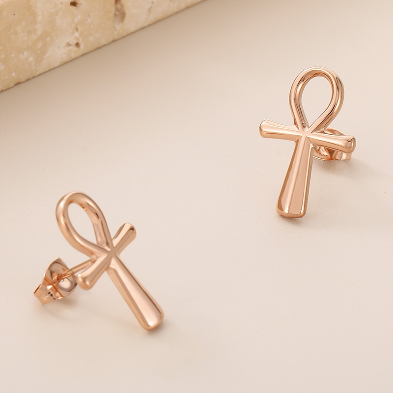 1 Pair Simple Style Cross Heart Shape Plating Titanium Steel 18K Gold Plated Ear Studs display picture 3