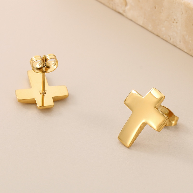 1 Pair Simple Style Cross Heart Shape Plating Titanium Steel 18K Gold Plated Ear Studs display picture 5