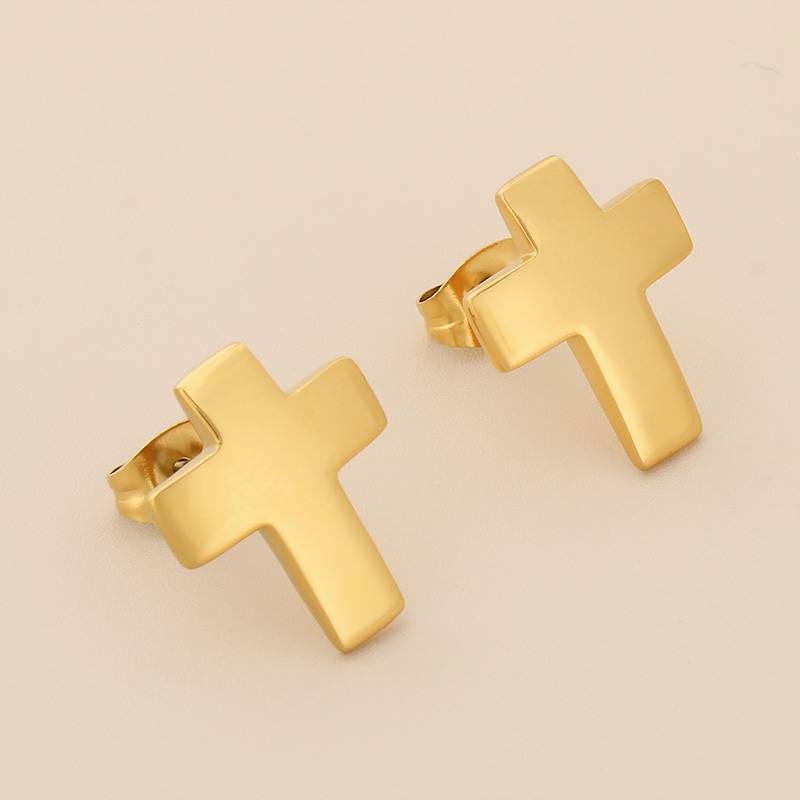1 Pair Simple Style Cross Heart Shape Plating Titanium Steel 18K Gold Plated Ear Studs display picture 6