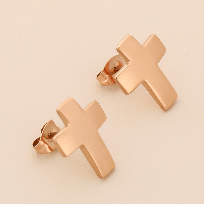 1 Pair Simple Style Cross Heart Shape Plating Titanium Steel 18K Gold Plated Ear Studs display picture 8