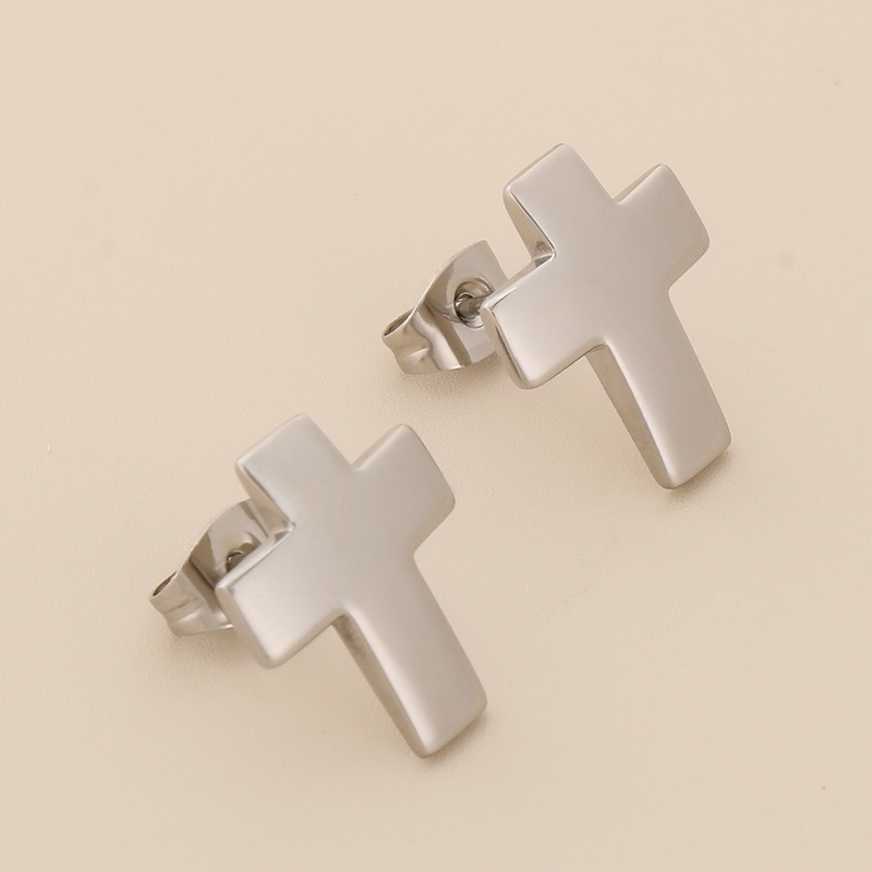 1 Pair Simple Style Cross Heart Shape Plating Titanium Steel 18K Gold Plated Ear Studs display picture 9