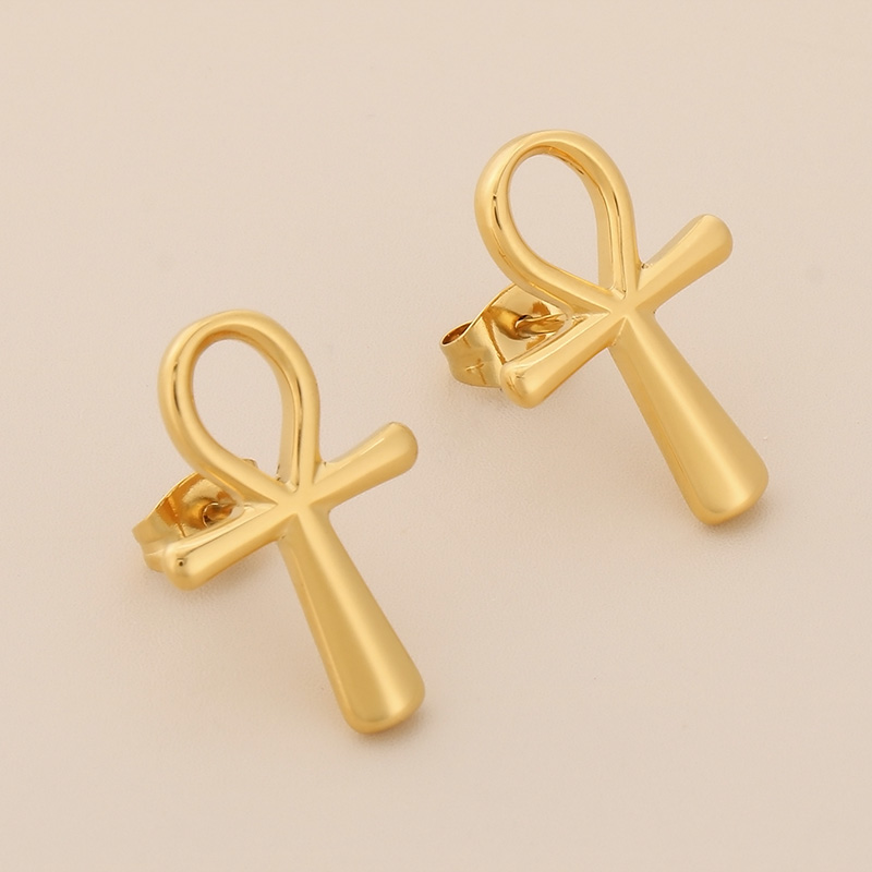 1 Pair Simple Style Cross Heart Shape Plating Titanium Steel 18K Gold Plated Ear Studs display picture 10