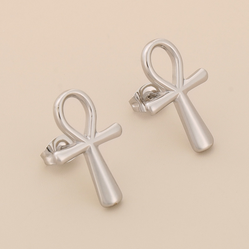 1 Pair Simple Style Cross Heart Shape Plating Titanium Steel 18K Gold Plated Ear Studs display picture 11