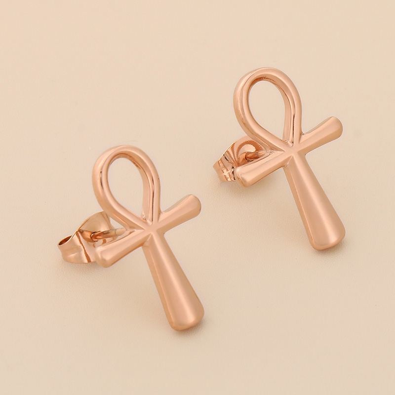 1 Pair Simple Style Cross Heart Shape Plating Titanium Steel 18K Gold Plated Ear Studs display picture 12