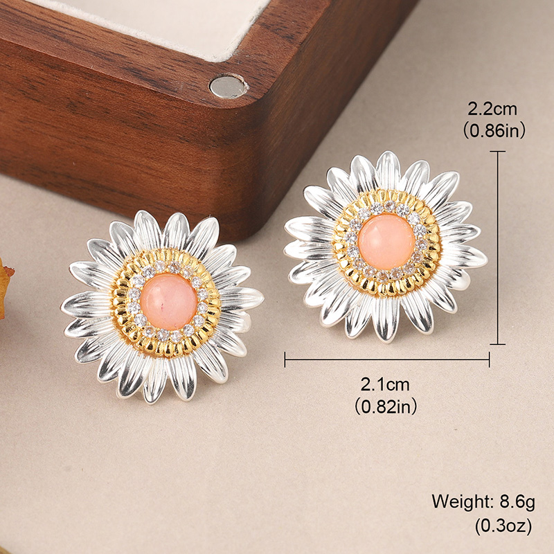 1 Pair Simple Style Classic Style Flower Plating Inlay Copper Natural Stone Zircon 18k Gold Plated Ear Studs display picture 1