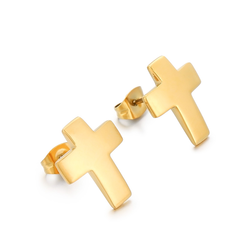 1 Pair Simple Style Cross Heart Shape Plating Titanium Steel 18K Gold Plated Ear Studs display picture 19
