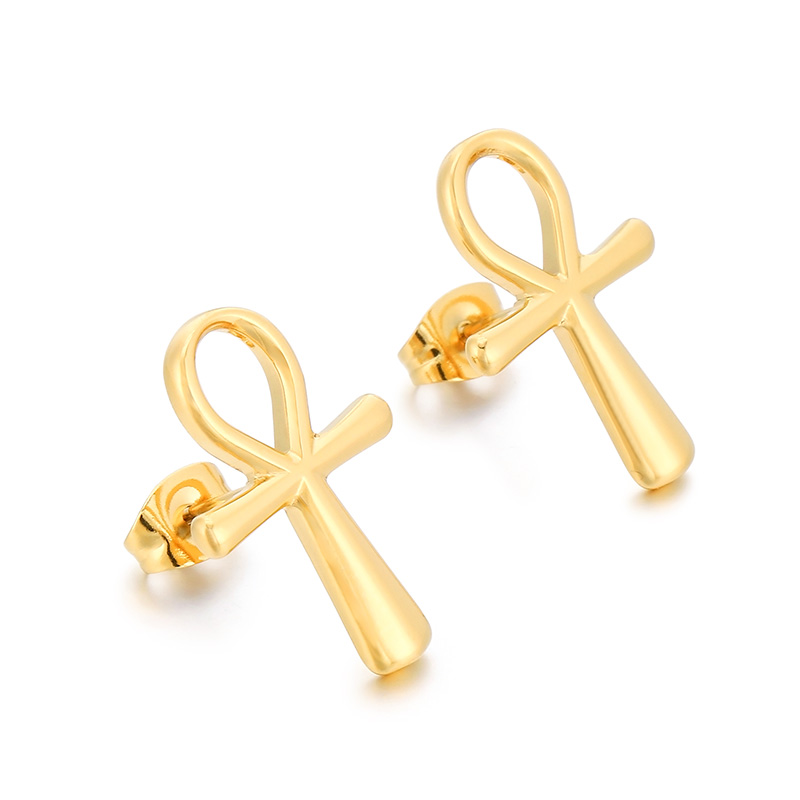 1 Pair Simple Style Cross Heart Shape Plating Titanium Steel 18K Gold Plated Ear Studs display picture 20