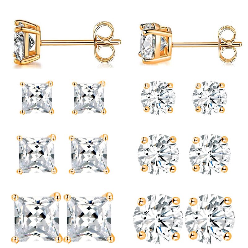6 Pairs Simple Style Geometric Inlay Brass Zircon 18k Gold Plated Ear Studs display picture 5