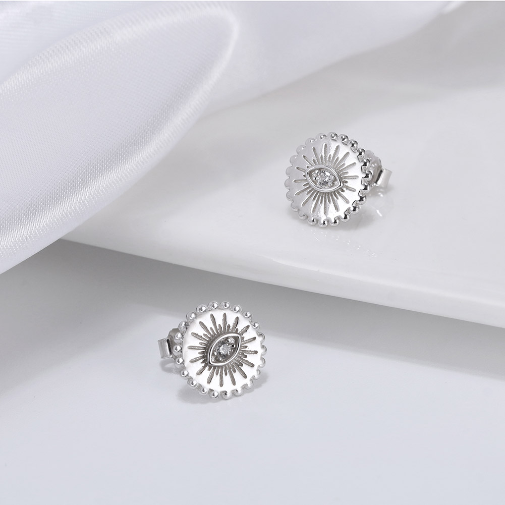 1 Pair Simple Style Commute Eye Plating Inlay Sterling Silver Zircon 14k Gold Plated White Gold Plated Ear Studs display picture 2