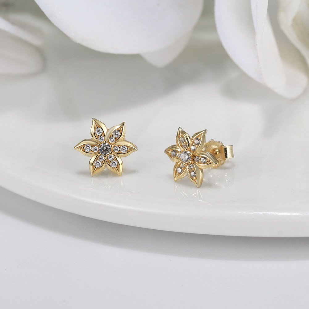 1 Pair Simple Style Roman Style Snowflake Plating Inlay Sterling Silver Zircon 14k Gold Plated White Gold Plated Ear Studs display picture 5
